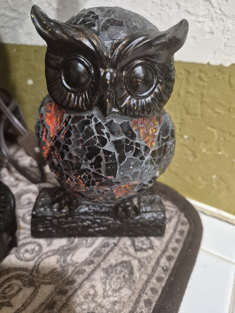 Crackle Bronze Mosaic Owl Accent Lamp - Home Accents